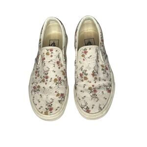 Vans  unisex,  5 mens 6.5 women’s  floral  slip on white/pink school walking
